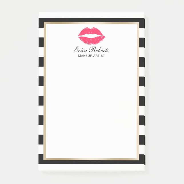 Bloco Post-it Artista Vermelho Lábios Modernos Stripes Beleza Sa (Frente)