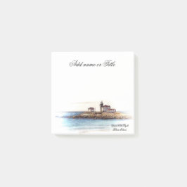 Bloco Post-it As notas de post-it olham o farol Rhode do monte -