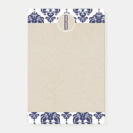 Bloco Post-it Azul Marinho Branco Glam Damasco Kraft Monograma I