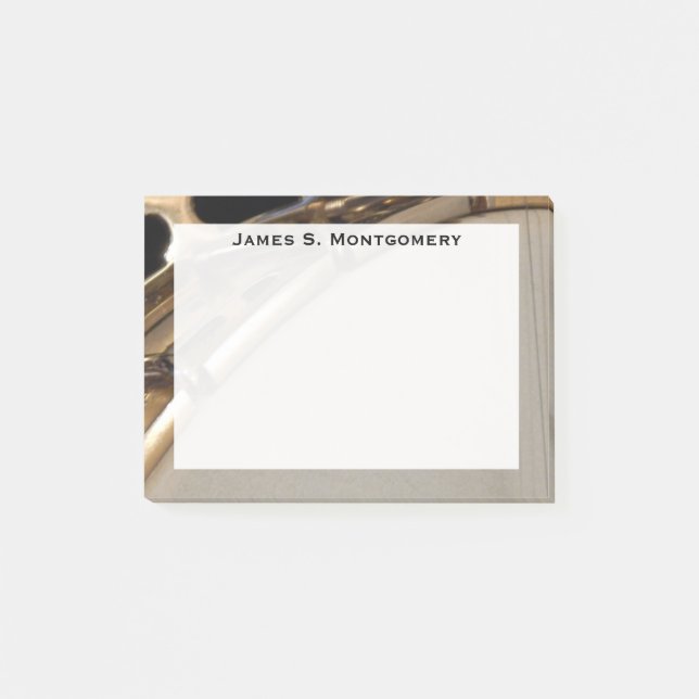 Bloco Post-it Banjo Branco e Dourado Monogram Music (Frente)
