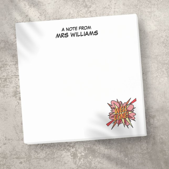 Bloco Post-it BEM FEITO Nome Personalizado Diversão Retro Comic  (WELL DONE Your Name Fun Retro Comic Book Pop Art Post-it Notes)