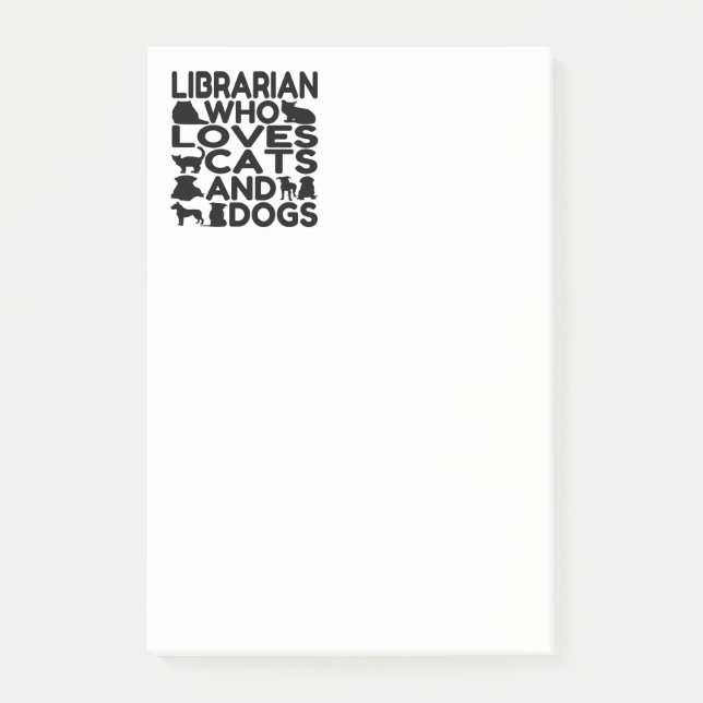 Bloco Post-it Bibliotecário que ama gatos e cães (Frente)