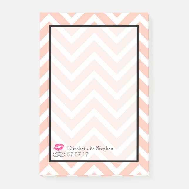 Bloco Post-it bigode e Lábios no Casamento Peach Chevron (Frente)