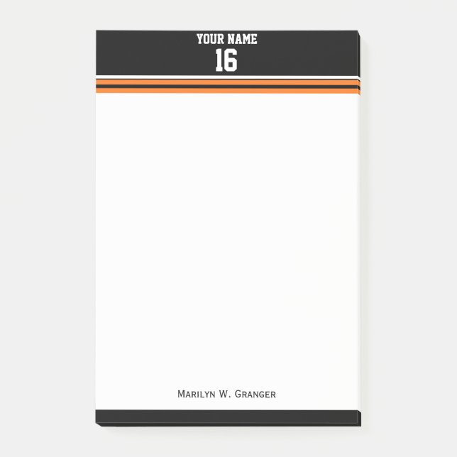 Bloco Post-it Black with Orange White Stripes Team Jersey (Frente)
