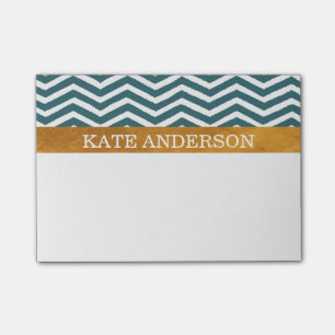 Bloco Post-it Blue Chevron e Faux Gold Foil