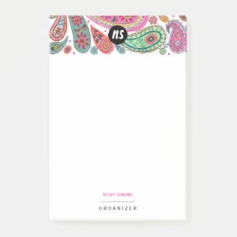 Bloco Post-it Boêmio Rosa & Turquesa Floral Paisley