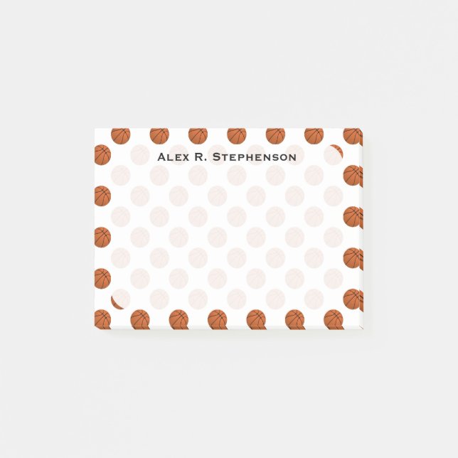 Bloco Post-it Bolas de Basquete de Monograma em Branco (Frente)