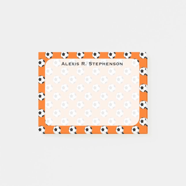 Bloco Post-it Bolas de Futebol Monogramadas Laranja (Frente)
