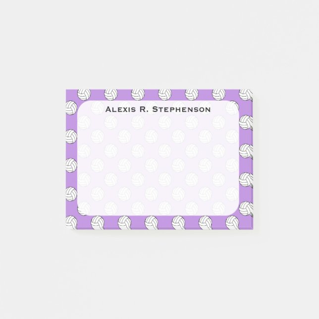 Bloco Post-it Bolas de Volei Monograma Lavanda Roxo (Frente)