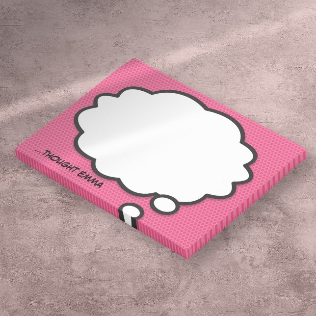 Bloco Post-it Bolha de Pensamento de Quadrinhos Rosa Personaliza (Personalized Pink Comic Book Think Bubble Post-it Notes)