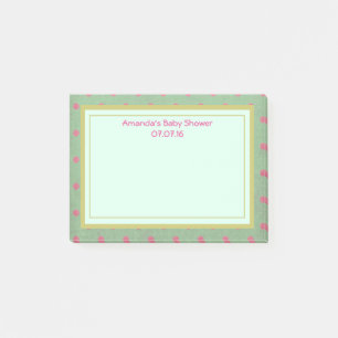 Bloco Post-it Bolinhas rosa no Chá de fraldas verde