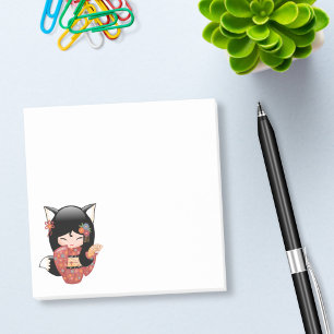 Bloco Post-it Boneca de Kitsune Kokeshi - menina de gueixa do