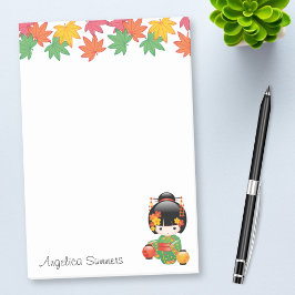 Bloco Post-it Boneca Kokeshi verde Kimono Geisha