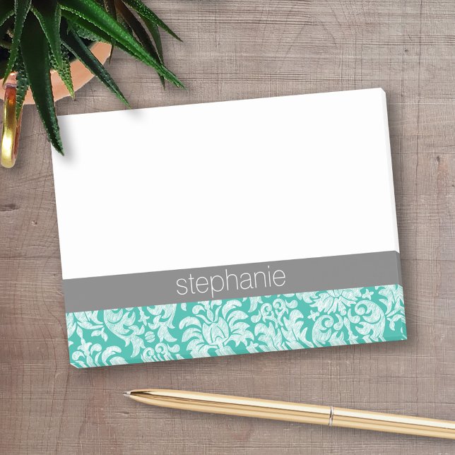 Bloco Post-it Bonito Lace Cor damasco verde - adicionar nome (Personalized Post-It Notes - add name or other text)