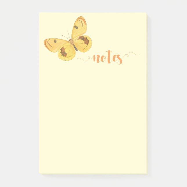 Bloco Post-it Borboleta Amarela Vintage Belas-Artes Notas Postad (Frente)