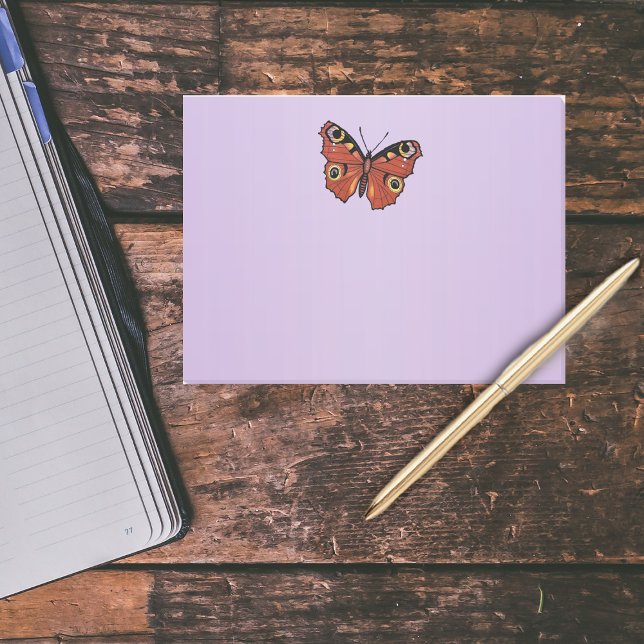 Bloco Post-it Borboleta Monarca Vívida bonito Roxo (Pretty monarch butterfly with abstract markings on light purple post it notes.)