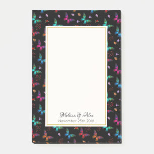 Bloco Post-it Borboletas bonito de tom de joia em preto