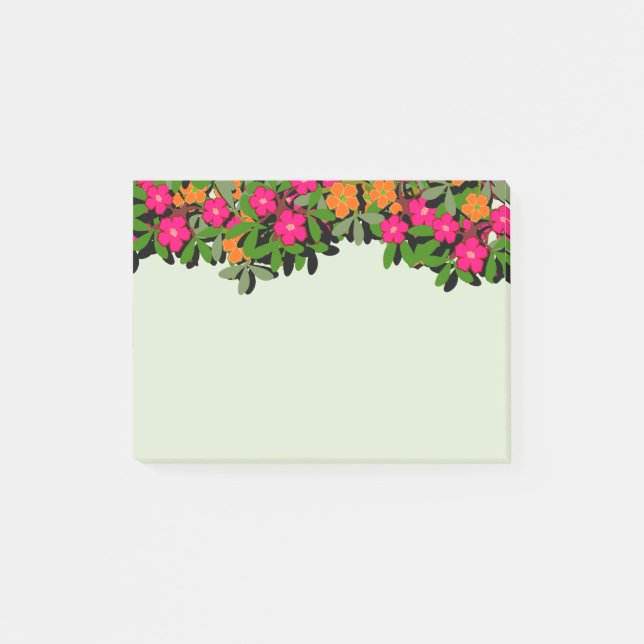 Bloco Post-it Borda de Flores Selvagens, Rosa e Laranja (Frente)