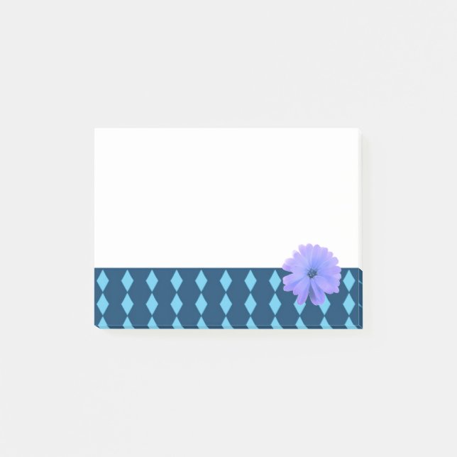 Bloco Post-it Borda de padrão de diamante de flor roxa (Frente)