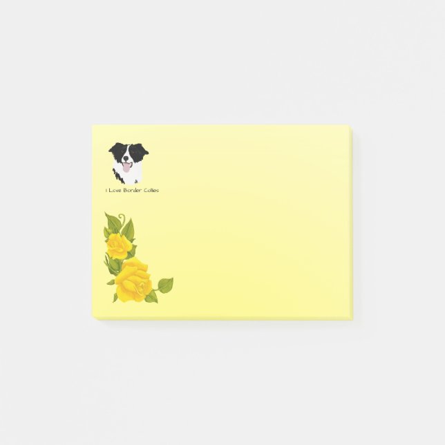Bloco Post-it Border collie e rosas amarelos (Frente)
