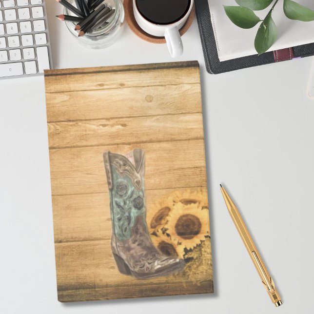 Bloco Post-it Bota de girassol do País Ocidental com tempo (Weathered Western Country sunflower cowboy boot Post-it Notes)