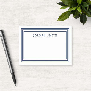 Bloco Post-it Branco moderno com bordas azuis triplas de Marinho