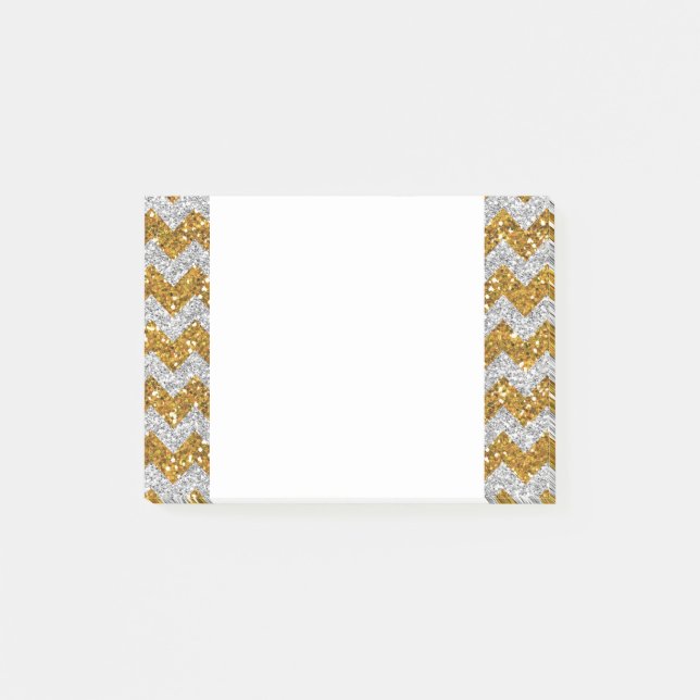 Bloco Post-it Brilho Dourado do teste padrão de Chevron do (Frente)