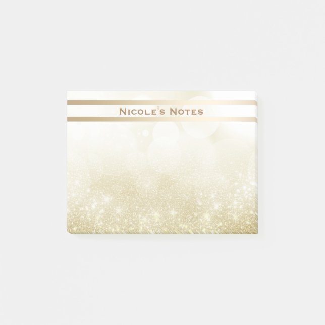 Bloco Post-it Brilho Dourado Faísca Glam Personalizado Moderno (Frente)