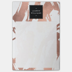 Bloco Post-it Brushstrokes Dourados abstrato Rosa em Branco