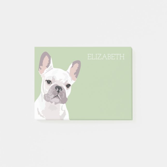 Bloco Post-it Buldogue Francês Branco | Cute Frenchie (Frente)