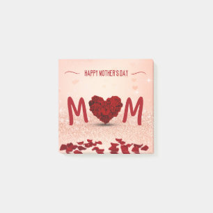 Bloco Post-it Buquê cor-de-rosa do coração do dia das mães -