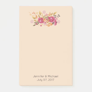 Bloco Post-it Buquê de Flor Cor-de-Rosa e Laranja no Plano de F