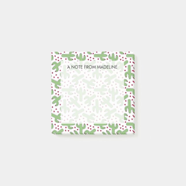Bloco Post-it Cacto ilustrado & teste padrão de flores (Frente)