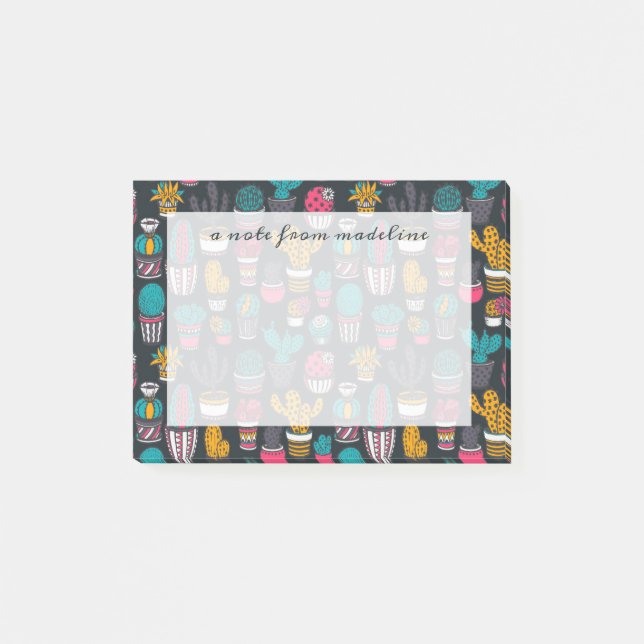 Bloco Post-it Cacto tirado mão no teste padrão do estilo do (Frente)