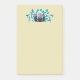 Bloco Post-it Câmera Com Azure Blue Leaves E Borboletas