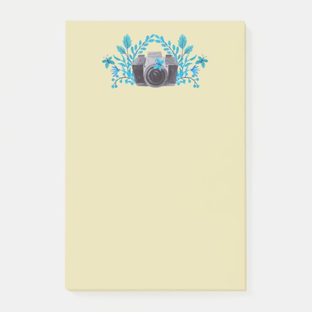 Bloco Post-it Câmera Com Azure Blue Leaves E Borboletas (Frente)