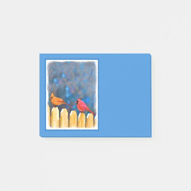 Bloco Post-it Cardeais na pintura de cerca - Arte original (Frente)
