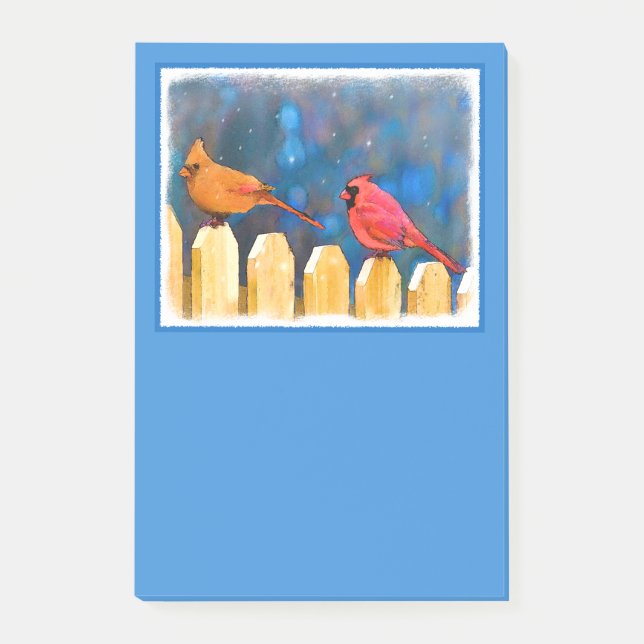 Bloco Post-it Cardeais na pintura de cerca - Arte original (Frente)