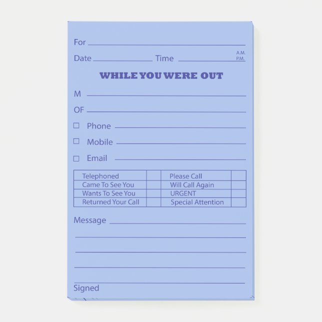 Bloco Post-it Cargo azul da mensagem de telefone é (Frente)