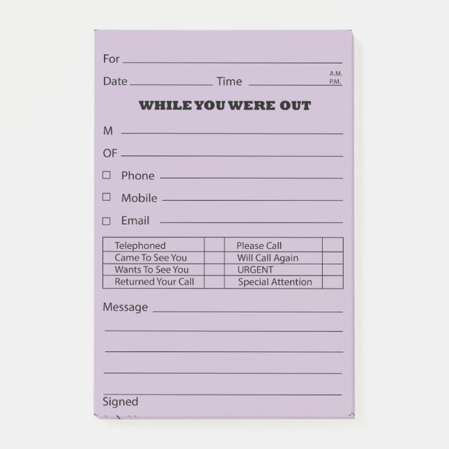 Bloco Post-it Cargo roxo da mensagem de telefone é (Frente)