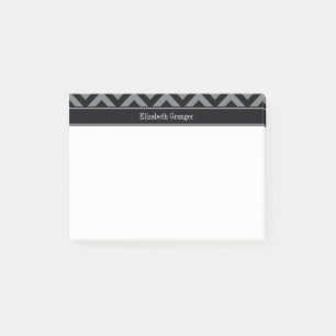 Bloco Post-it Carvão, Preto Chevron Preto Nome Monograma LG