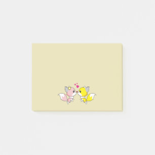 Bloco Post-it Casal de Raposa Beijando com Pequenos Corações I