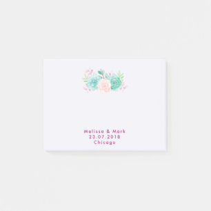 Bloco Post-it Casamento de Buquês Florais Pastel Rosa e Verde