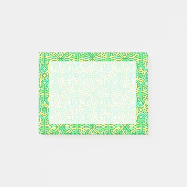 Bloco Post-it Celtic Knot Irish Braid Padrão Verde Amarelo (Frente)