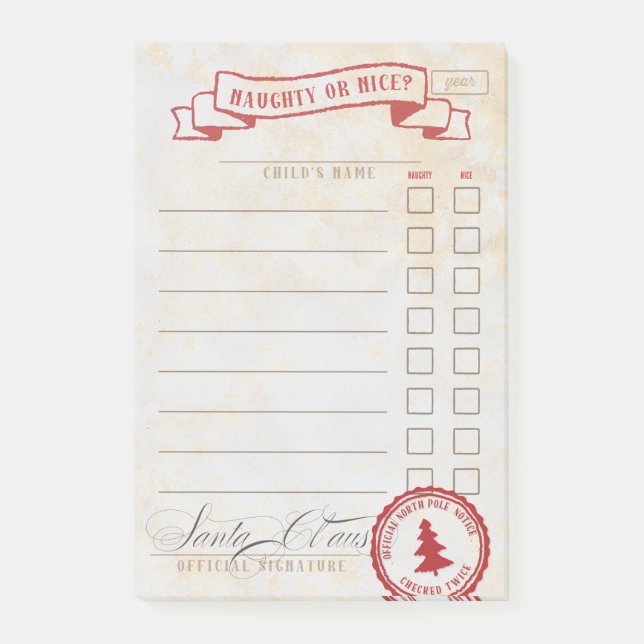 Bloco Post-it Checklist para o Papai Noel malvado ou legal (Frente)