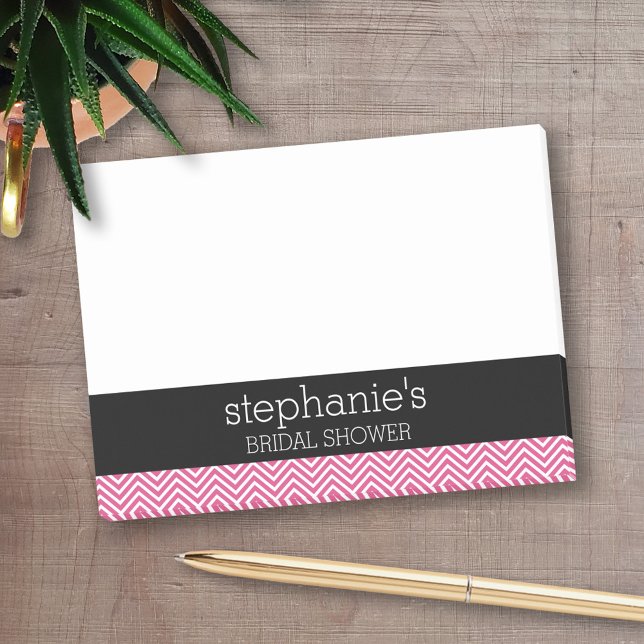Bloco Post-it Chevron de Chuva de Noiva Rosa Quente e Preto (Personalized Post-It Notes - add you name or other text)