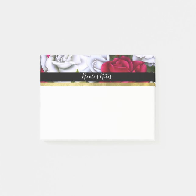 Bloco Post-it Chique Red & White Roses Moderno Personalizado (Frente)