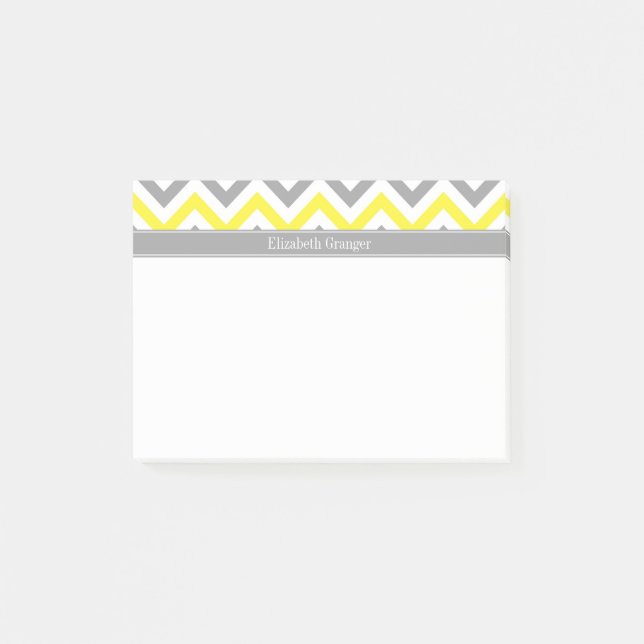 Bloco Post-it Cinza Amarelo Branco LG Chevron Cinza Nome Monogra (Frente)