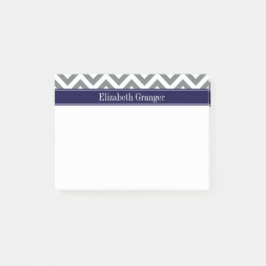 Bloco Post-it Cinza Carvão Lg Chevron Azul Marinho Monograma Nom