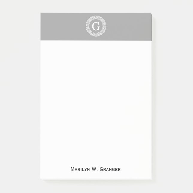 Bloco Post-it Cinza Escura Com Quadro-Chave Grego Principal Mono (Frente)